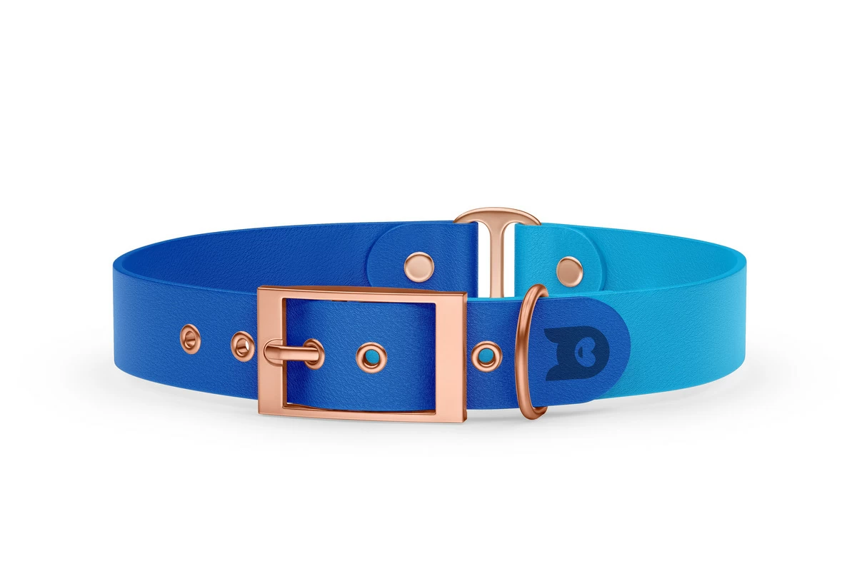 Guinzaglio Duo per Cani: Blu & Azzurro con componenti in Oro rosa