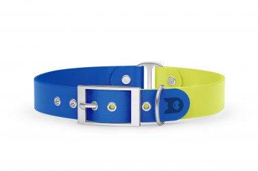 Guinzaglio Duo per Cani: Blu & Giallo neon con componenti in Argento