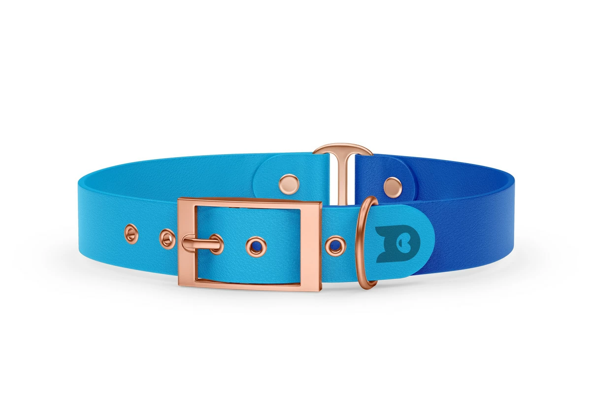 Guinzaglio Duo per Cani: Azzurro & Blu con componenti in Oro rosa