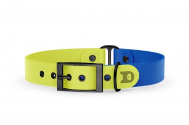 Guinzaglio Duo per Cani: Giallo neon & Blu con componenti in Nero