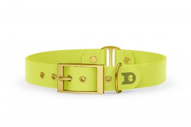 Guinzaglio Duo per Cani: Giallo neon & Giallo neon con componenti in Oro