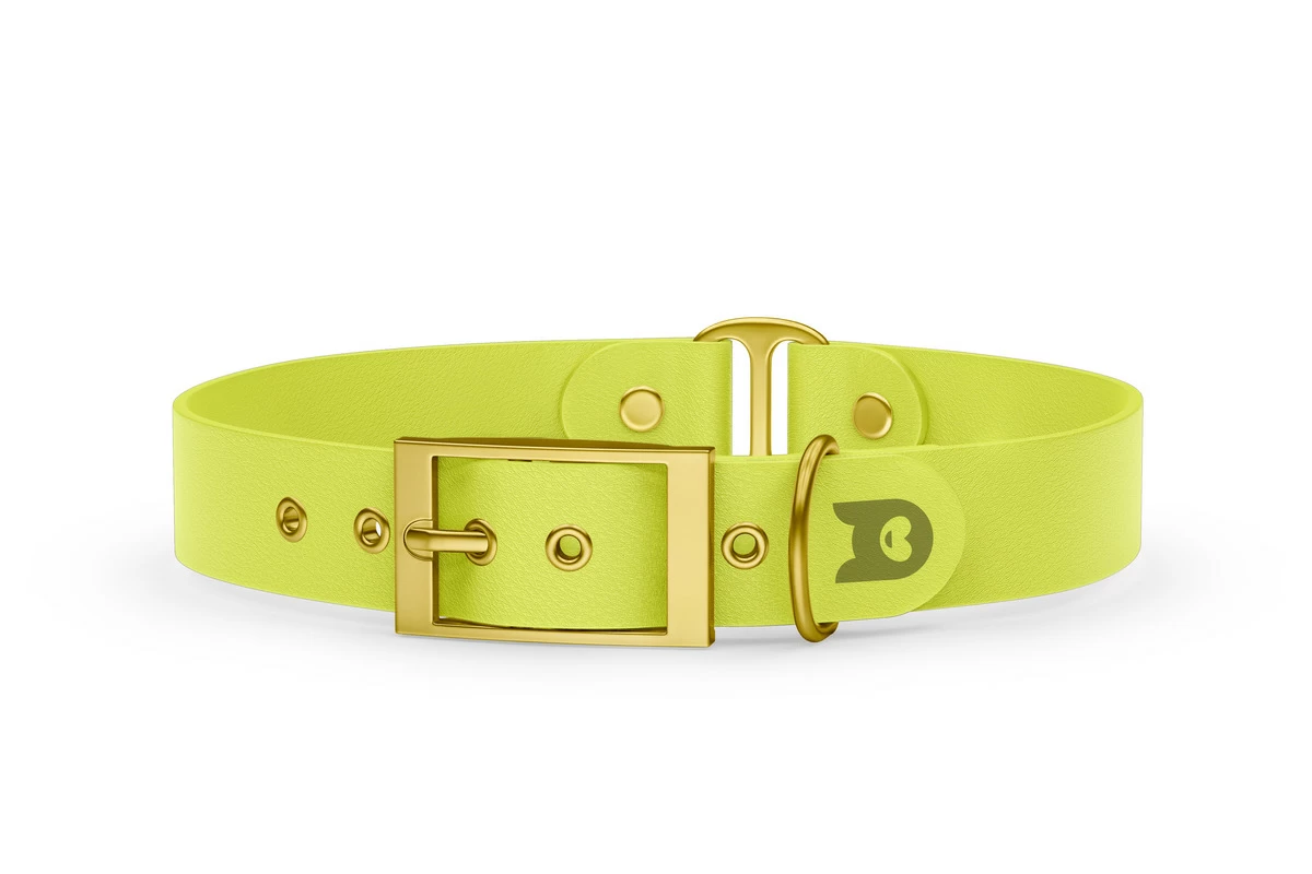 Guinzaglio Duo per Cani: Giallo neon & Giallo neon con componenti in Oro