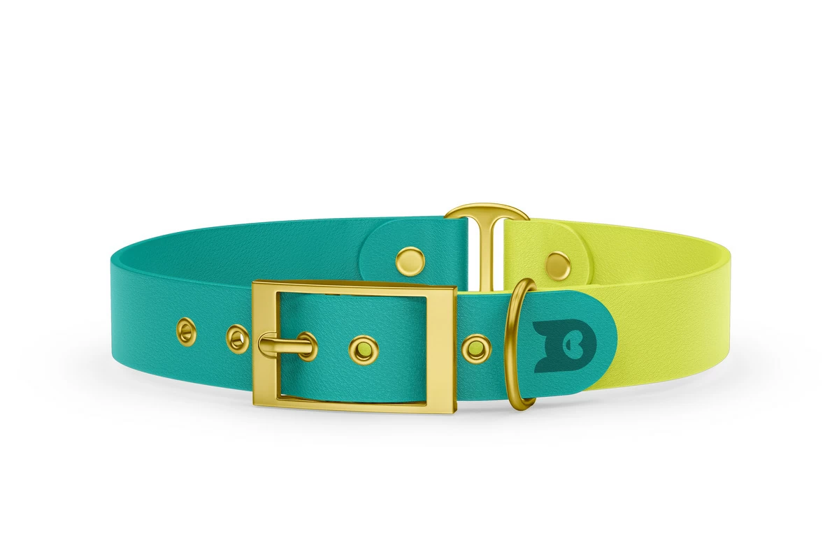 Guinzaglio Duo per Cani: Verde pastello & Giallo neon con componenti in Oro