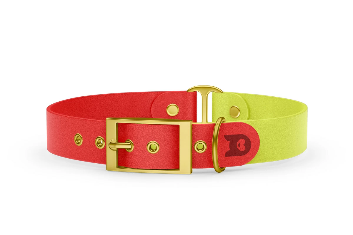 Guinzaglio Duo per Cani: Rosso & Giallo neon con componenti in Oro