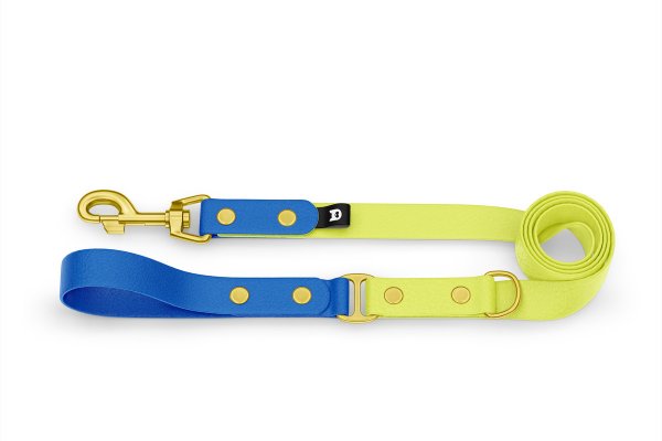 Guinzaglio Duo per Cani: Blu & Giallo neon con componenti in Oro