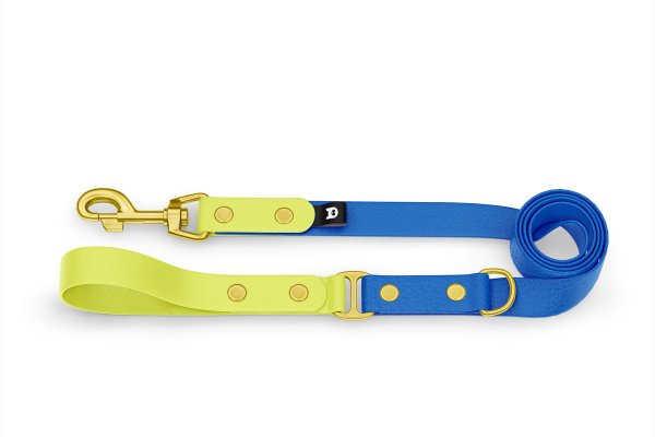 Guinzaglio Duo per Cani: Giallo neon & Blu con componenti in Oro