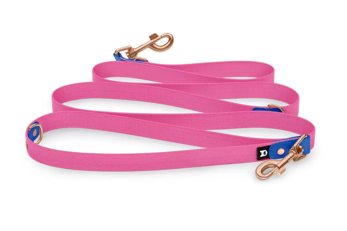 Cinghia per cani Riduci: Blu e Rosa neon con componenti Oro rosa