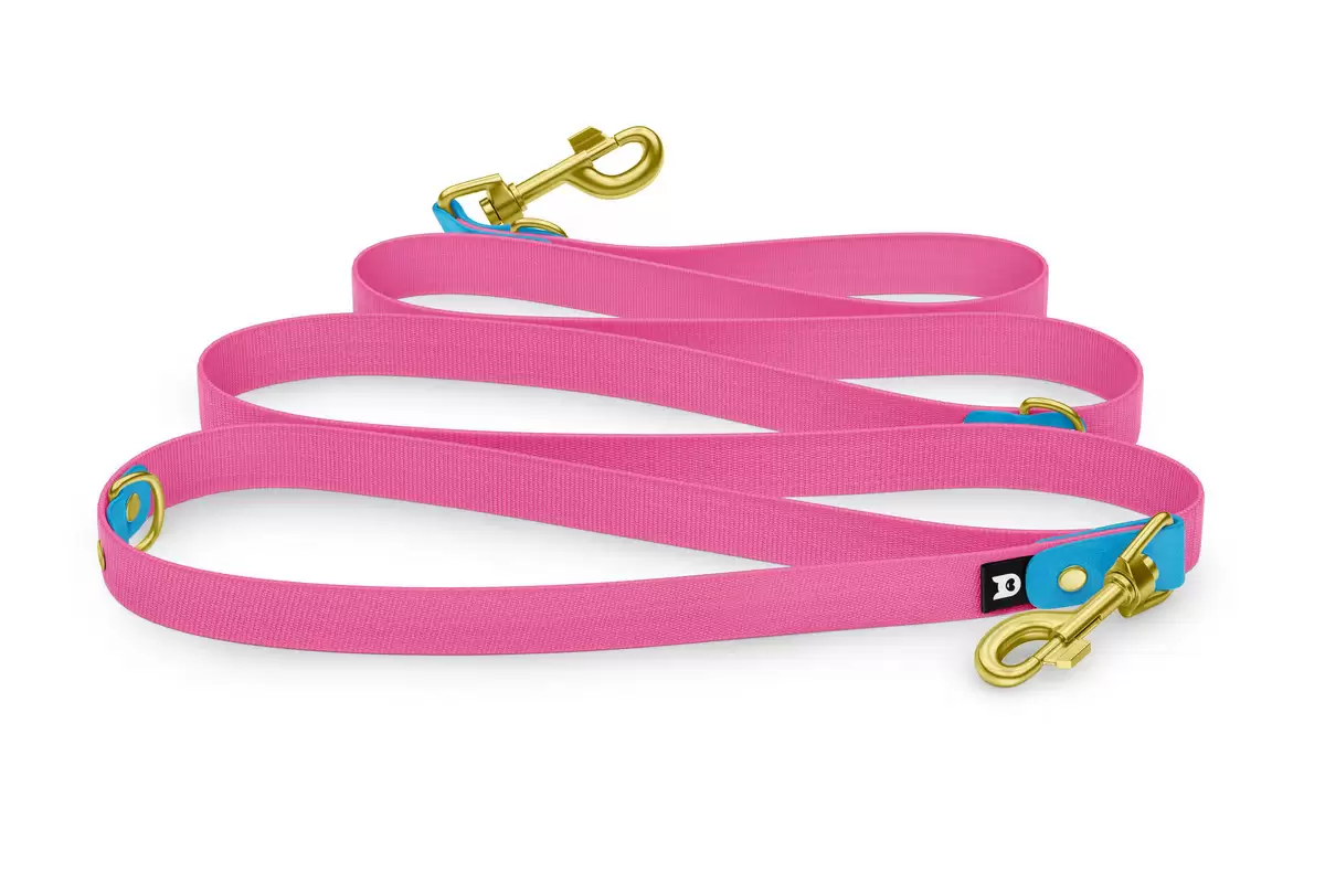 Cinghia per cani Riduci: Azzurro e Rosa neon con componenti Oro