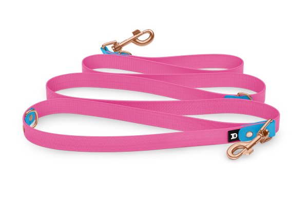 Cinghia per cani Riduci: Azzurro e Rosa neon con componenti Oro rosa