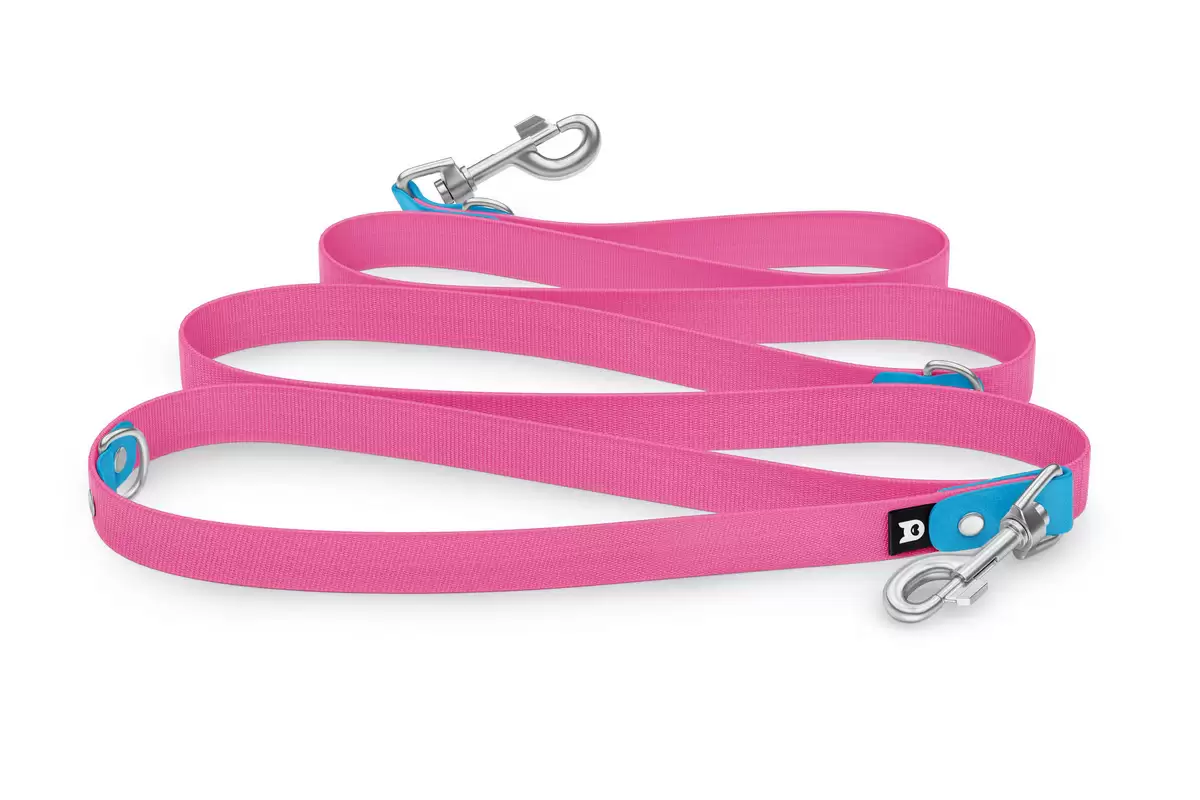 Cinghia per cani Riduci: Azzurro e Rosa neon con componenti Argento