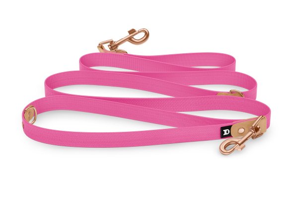 Cinghia per cani Riduci: Marrone chiaro e Rosa neon con componenti Oro rosa