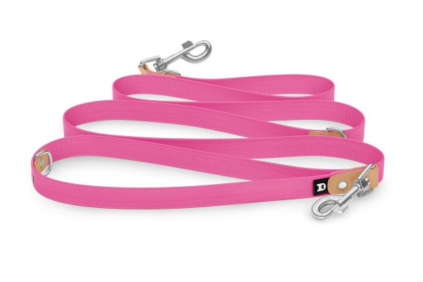 Cinghia per cani Riduci: Marrone chiaro e Rosa neon con componenti Argento