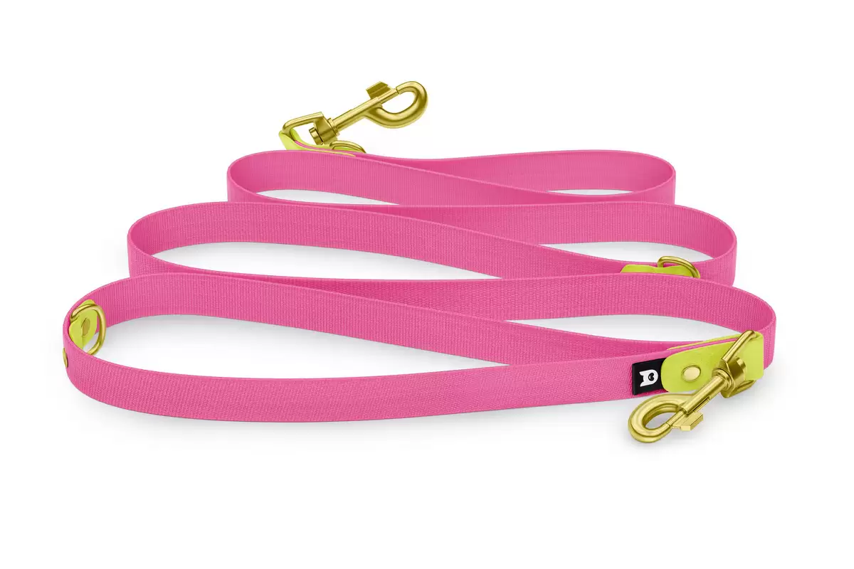 Cinghia per cani Riduci: Giallo neon e Rosa neon con componenti Oro