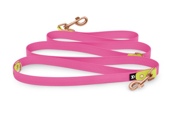 Cinghia per cani Riduci: Giallo neon e Rosa neon con componenti Oro rosa