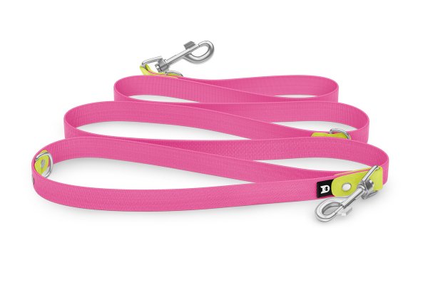 Cinghia per cani Riduci: Giallo neon e Rosa neon con componenti Argento