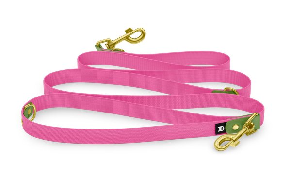 Cinghia per cani Riduci: Oliva e Rosa neon con componenti Oro