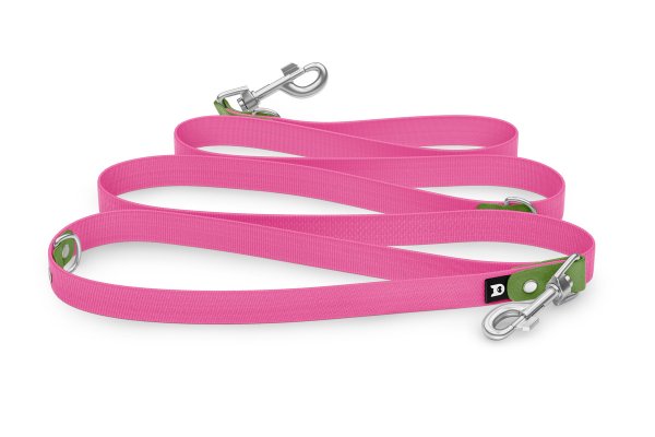 Cinghia per cani Riduci: Oliva e Rosa neon con componenti Argento